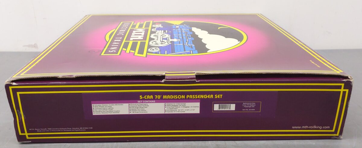 MTH 20-4054 O Scale Baltimore & Ohio 70' Madison Passenger 5 Car Set EX/Box