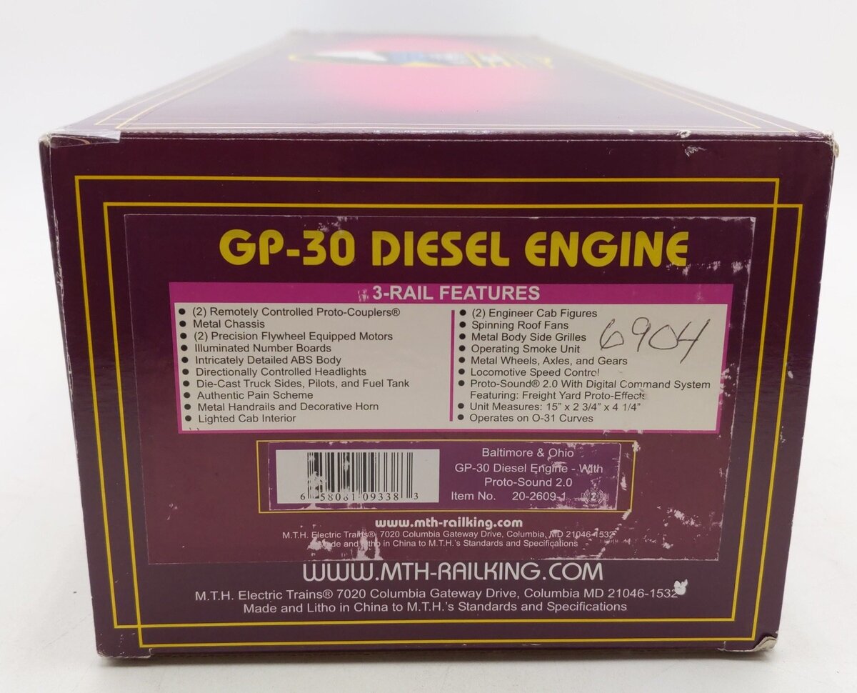 MTH 20-2609-1 B&O GP30 Diesel Engine w/PS2 #6994 EX/Box