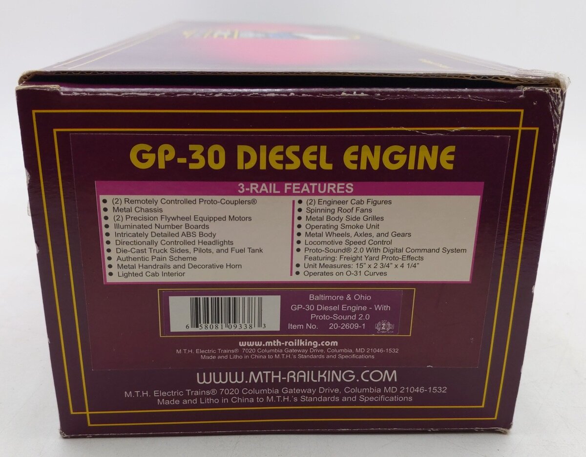 MTH 20-2609-1 B&O GP30 Diesel Engine w/PS2 #6994 EX/Box
