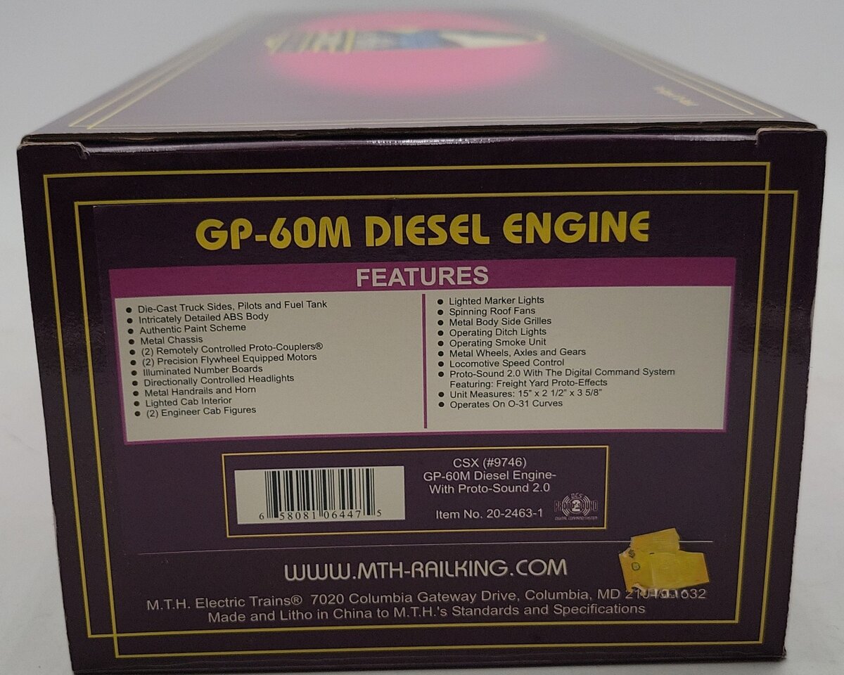 MTH 20-2463-1 O Gauge CSX GP-60M Diesel Engine #9746 w/PS2 LN/Box