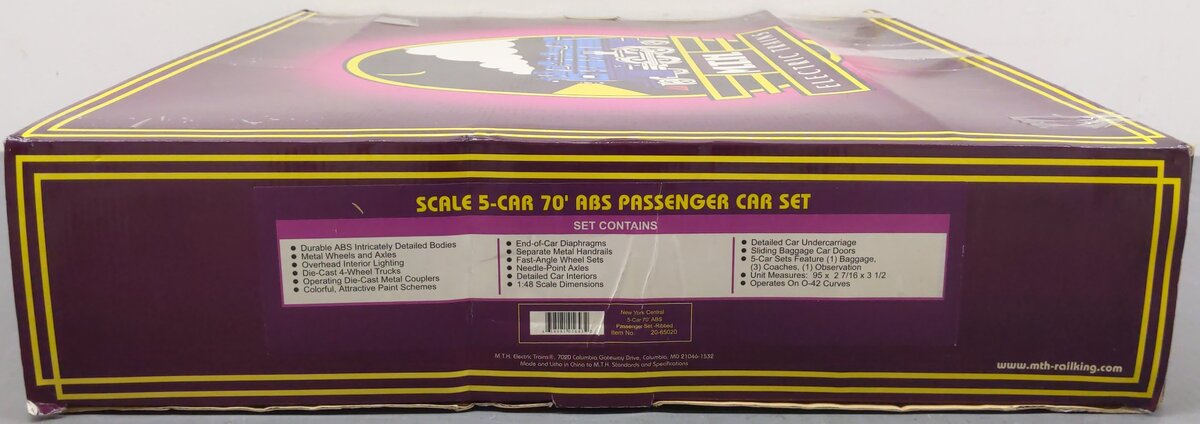 MTH 20-65020 O New York Central 70' Streamlined Passenger Car Set (Set of 5) EX/Box