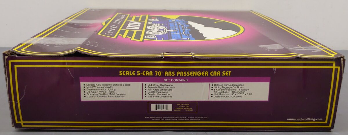 MTH 20-65020 O New York Central 70' Streamlined Passenger Car Set (Set of 5) EX/Box