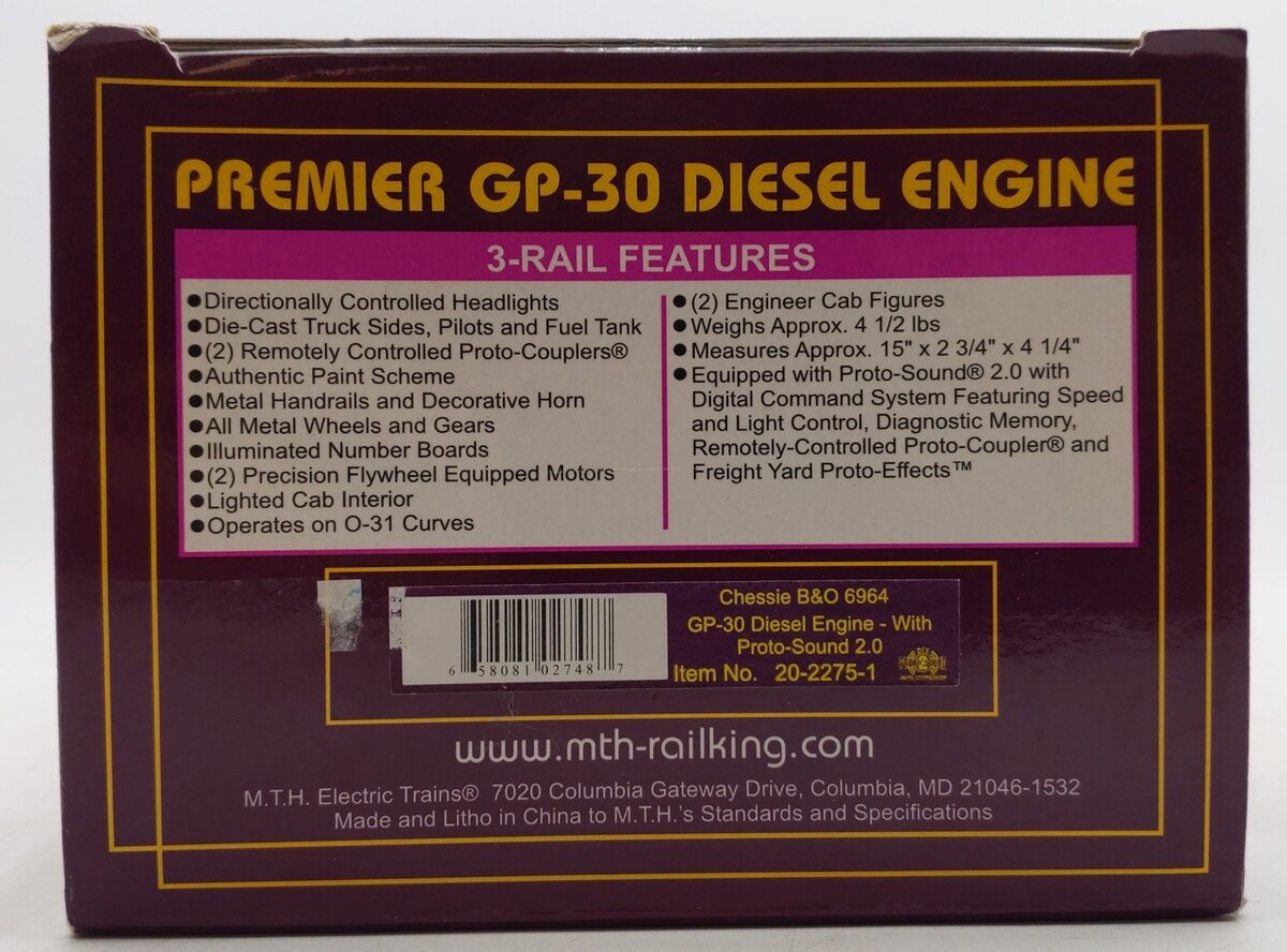 MTH 20-2275-1 Chessie Baltimore & Ohio GP-30 Diesel Engine #6964 w/PS 2.0 EX/Box