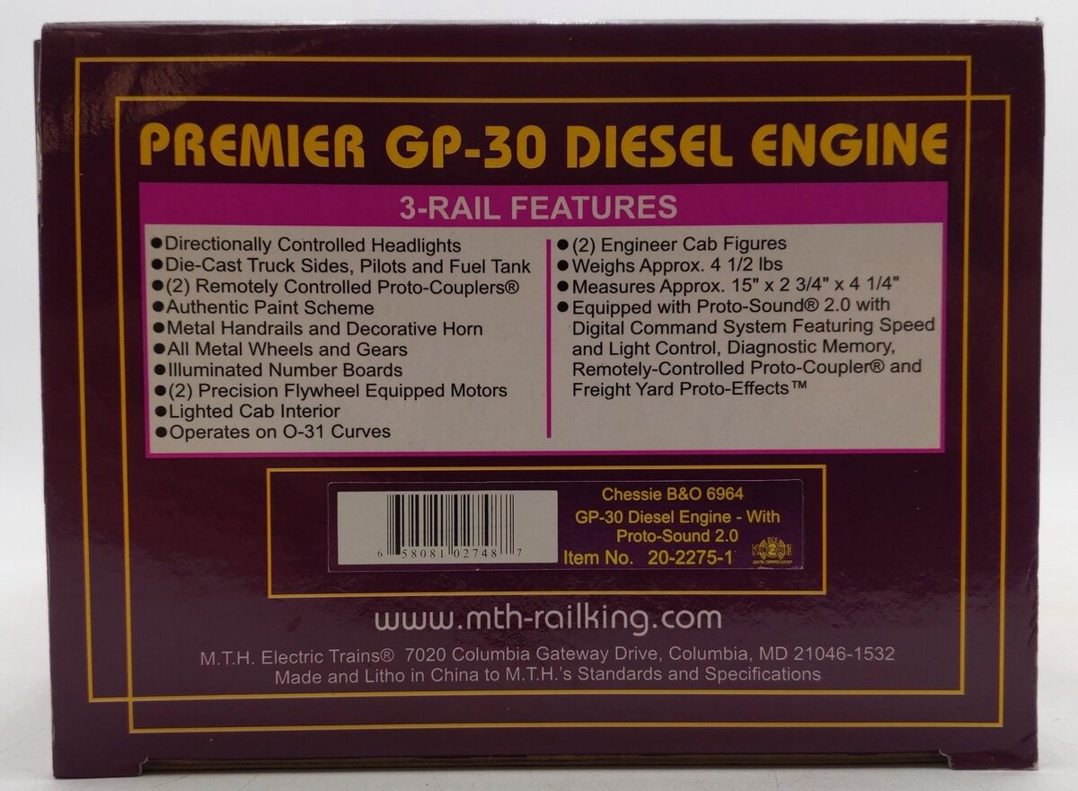 MTH 20-2275-1 Chessie Baltimore & Ohio GP-30 Diesel Engine #6964 w/PS 2.0 EX/Box