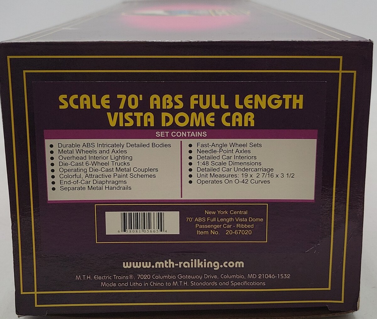 MTH 20-67020 NYC 70' ABS Vista Dome "Raquette River" Passenger Car NIB