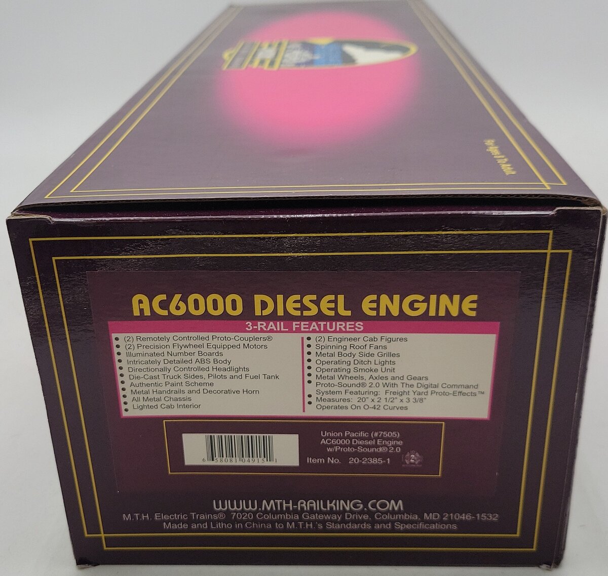 MTH 20-2385-1 Union Pacific AC6000 Diesel Engine #7505 w/PS2 LN/Box