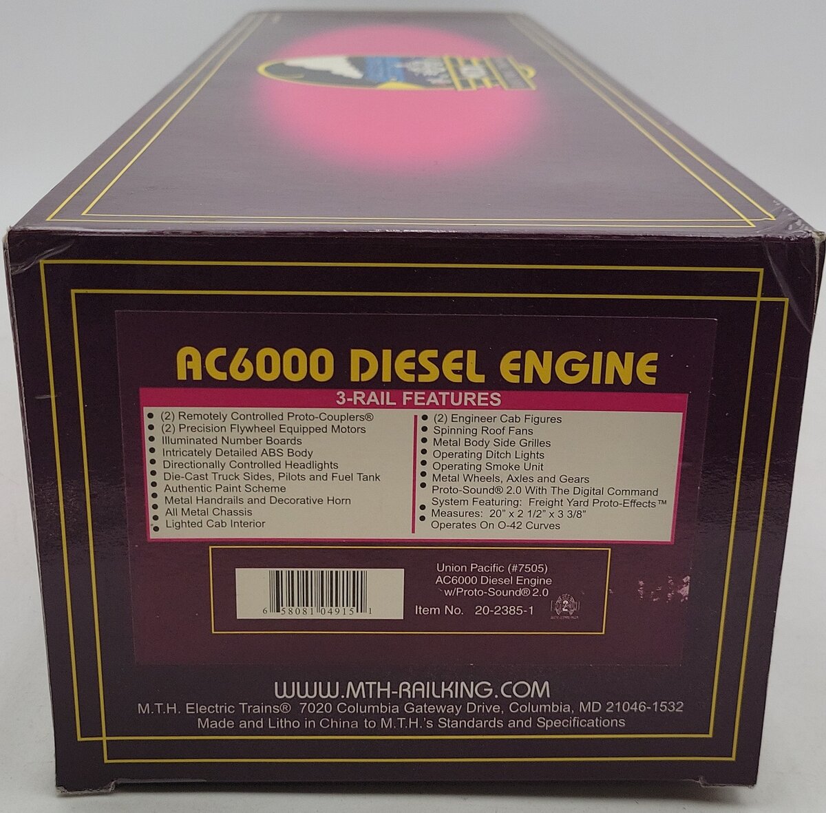 MTH 20-2385-1 Union Pacific AC6000 Diesel Engine #7505 w/PS2 LN/Box