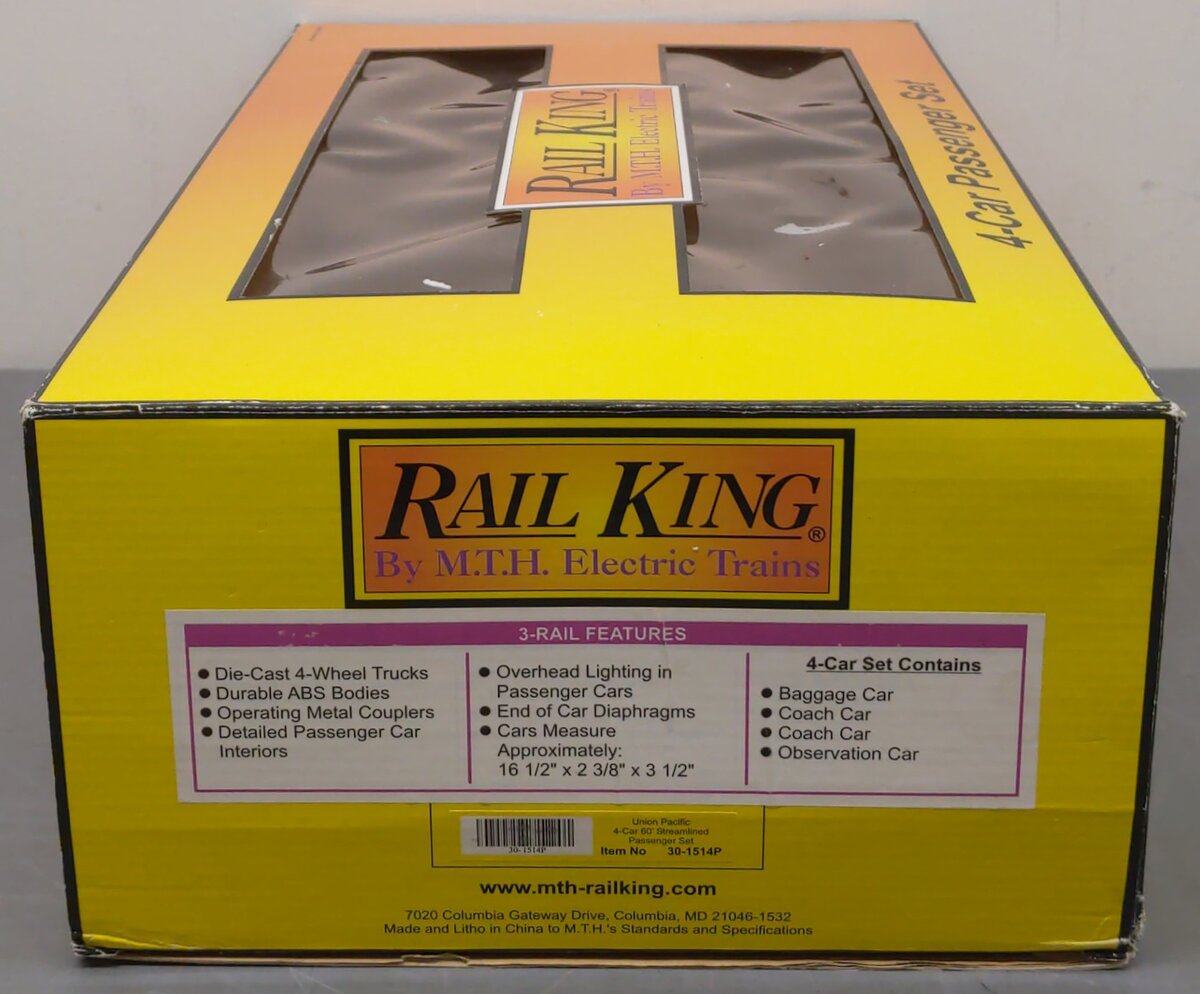 MTH 30-1514P O Union Pacific 4-Car 60' Streamlined Passenger Set LN/Box