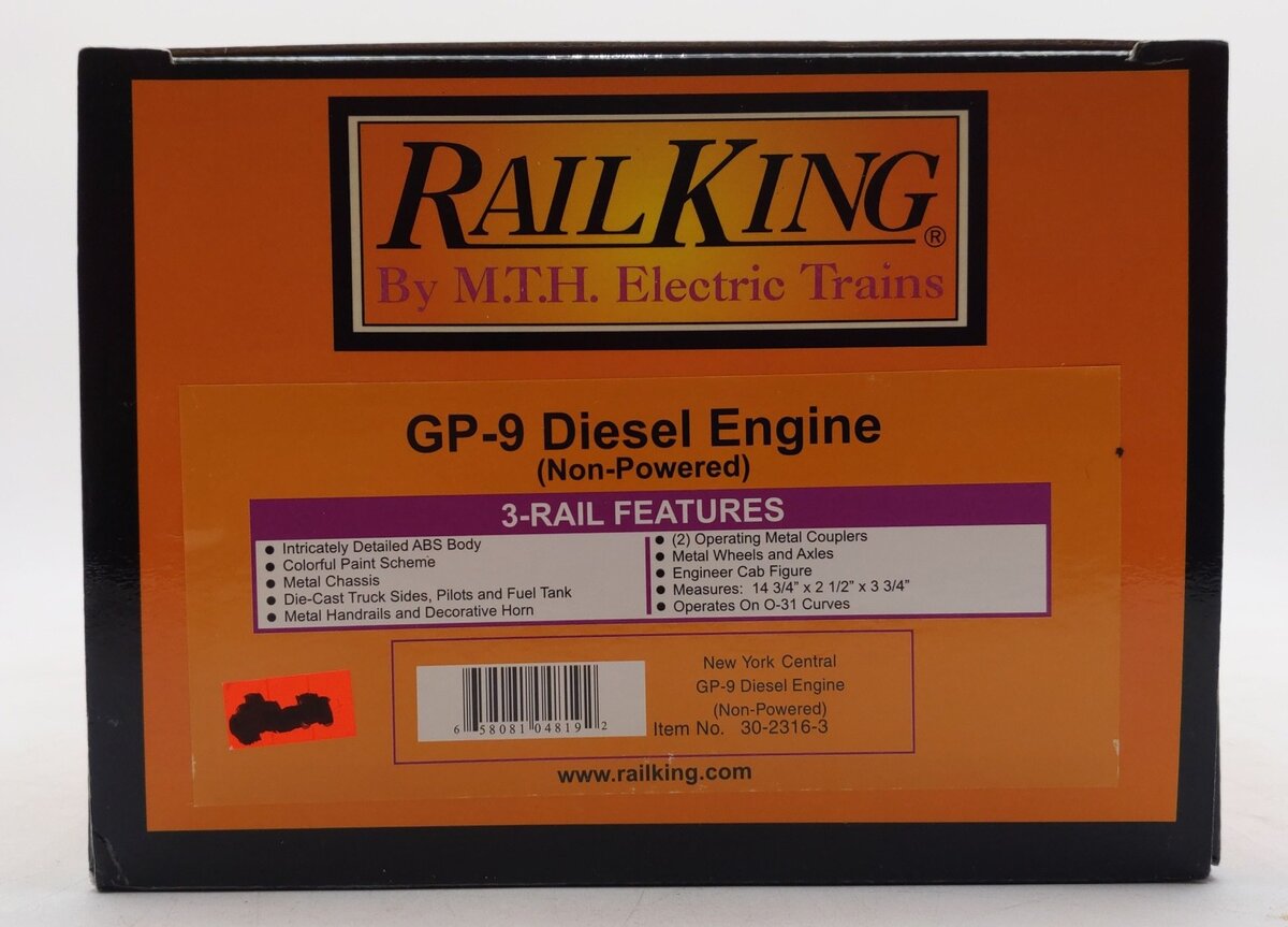 MTH 30-2316-3 New York Central GP-9 Non-Powered Diesel Engine #6029  EX/Box