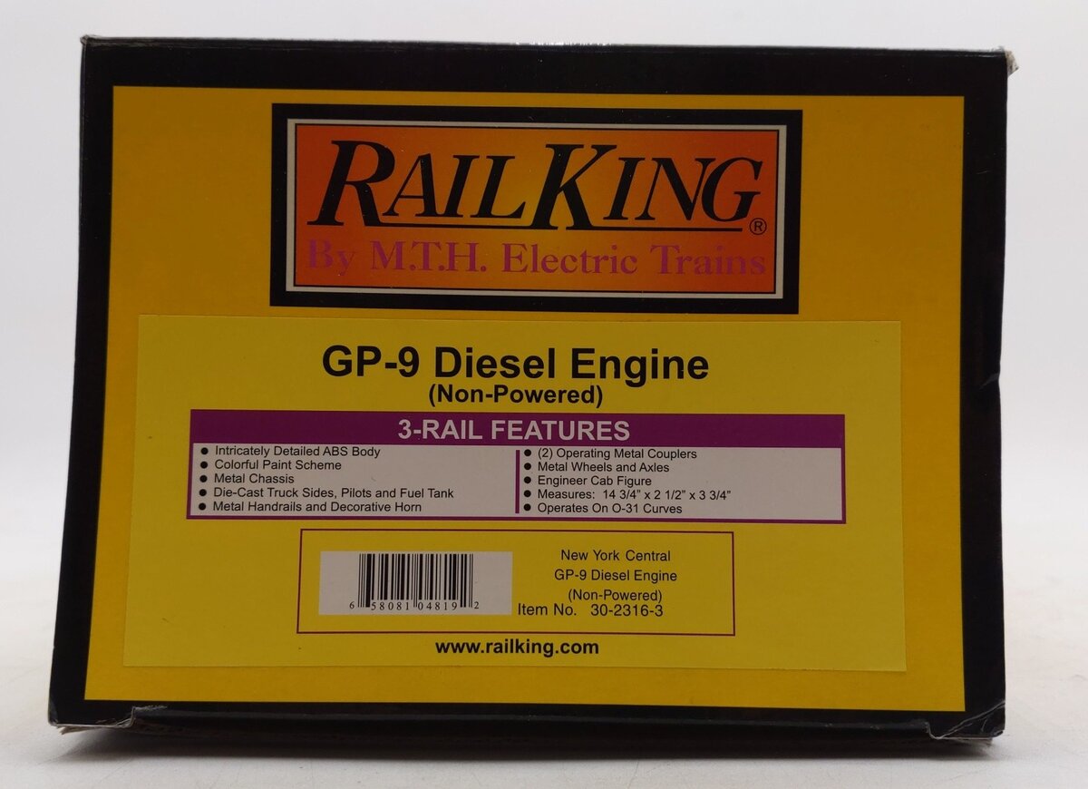 MTH 30-2316-3 New York Central GP-9 Non-Powered Diesel Engine #6029  EX/Box