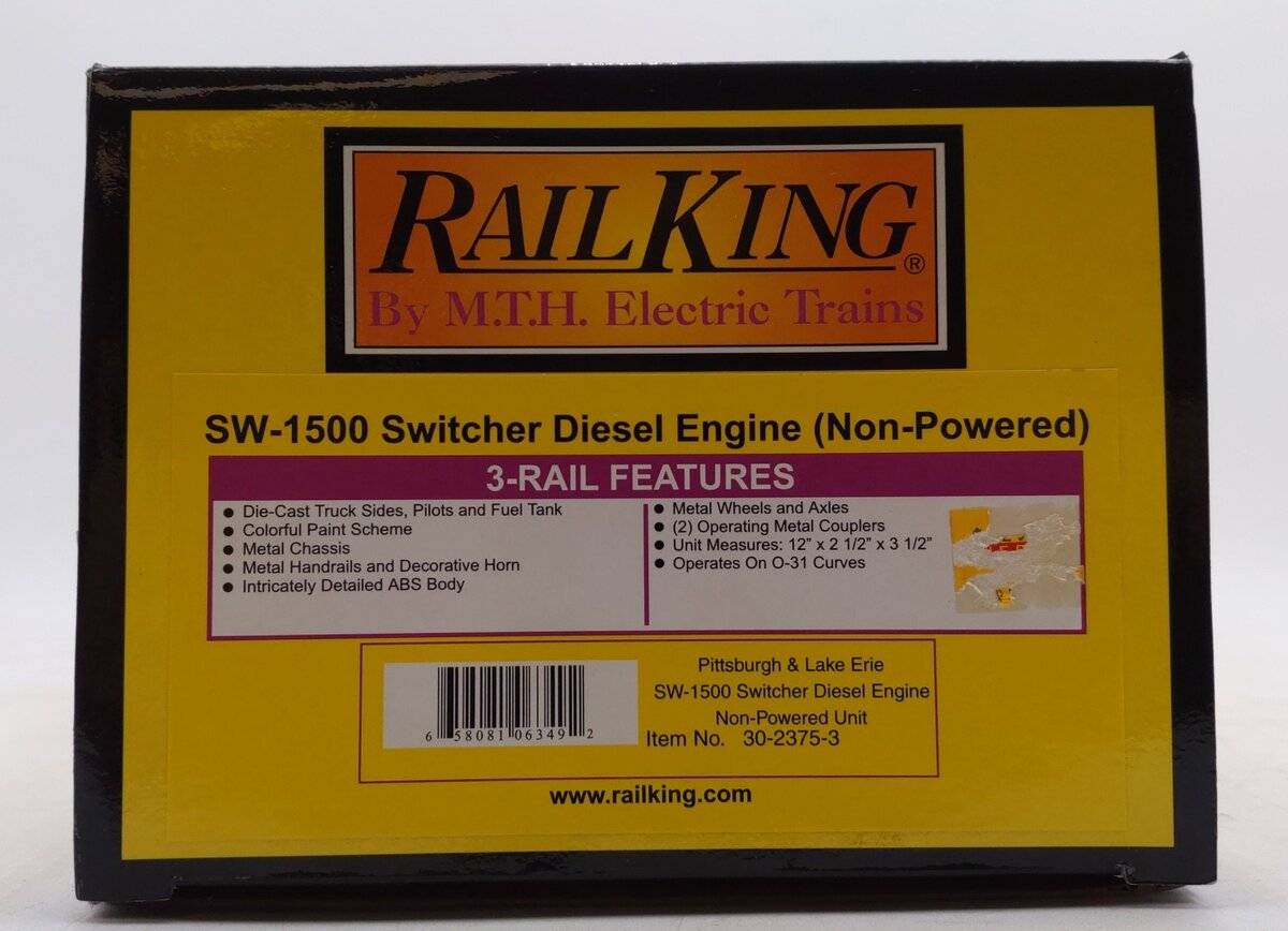 MTH 30-2375-3 O Pittsburgh & Lake Erie SW-1500 Non-Powered Diesel Switcher #1567 EX/Box