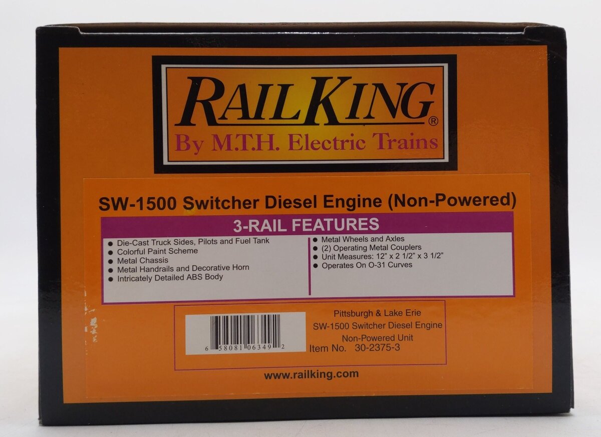 MTH 30-2375-3 O Pittsburgh & Lake Erie SW-1500 Non-Powered Diesel Switcher #1567 EX/Box