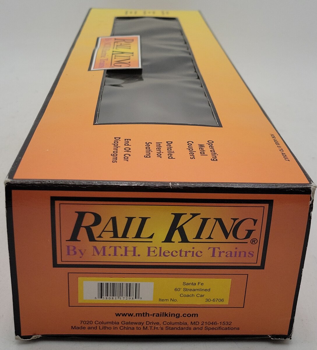MTH 30-6706 O Gauge Santa Fe 60' Streamlined ABS Coach Car #2816 LN/Box