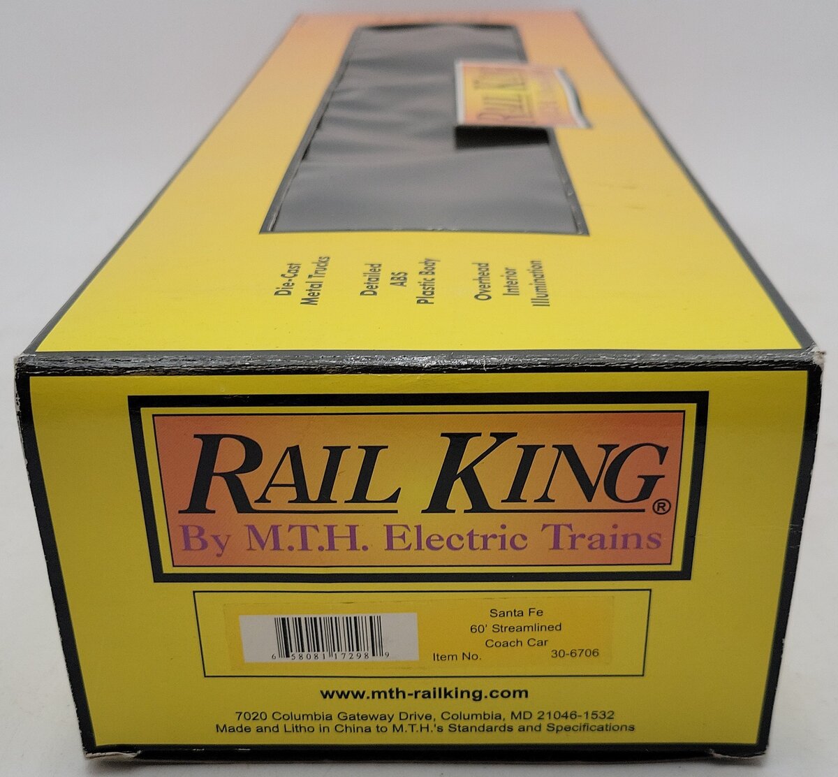 MTH 30-6706 O Gauge Santa Fe 60' Streamlined ABS Coach Car #2816 LN/Box