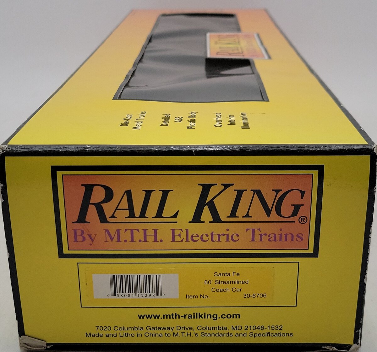 MTH 30-6706 O Gauge Santa Fe 60' Streamlined ABS Coach Car #3158 EX/Box