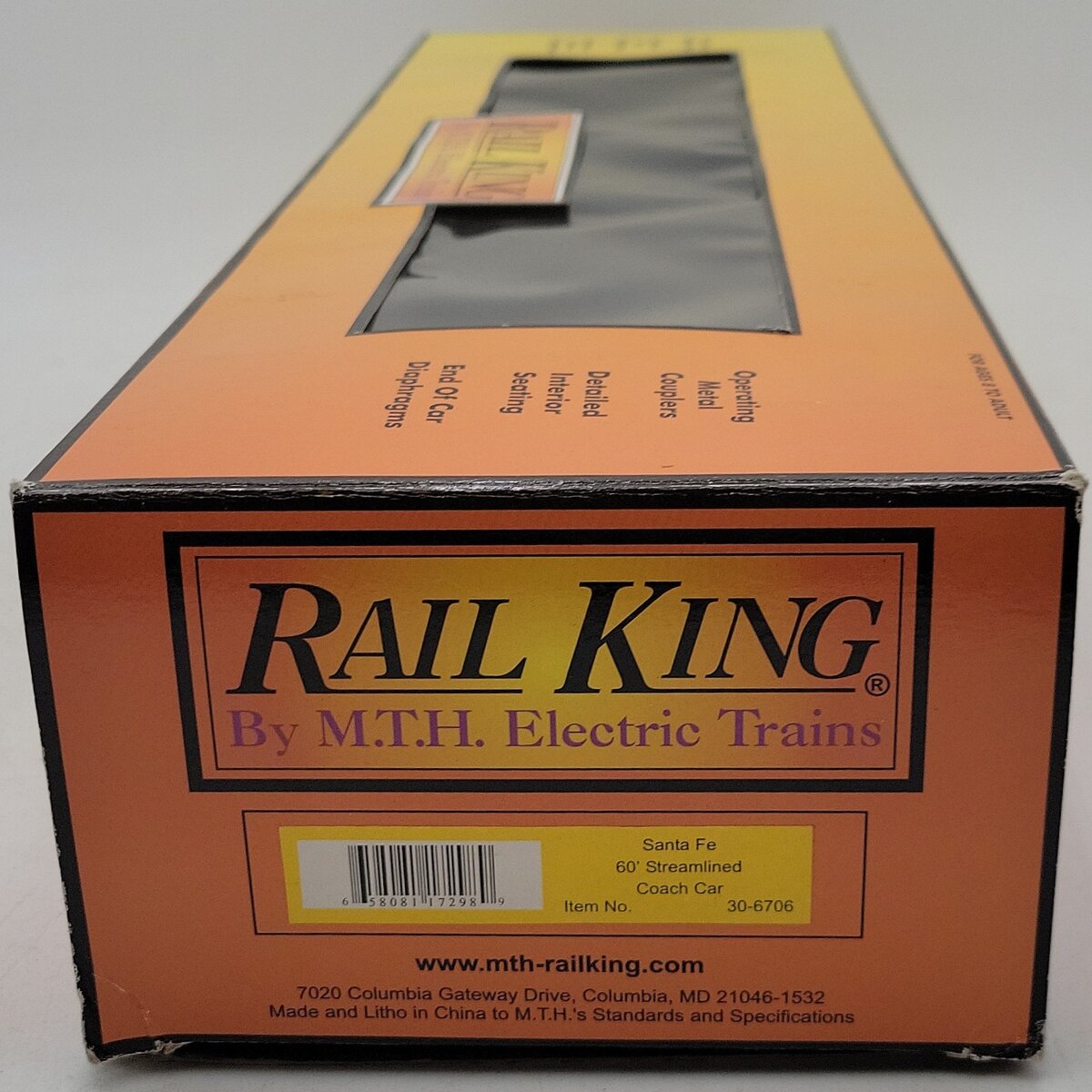MTH 30-6706 O Gauge Santa Fe 60' Streamlined ABS Coach Car #3158 EX/Box