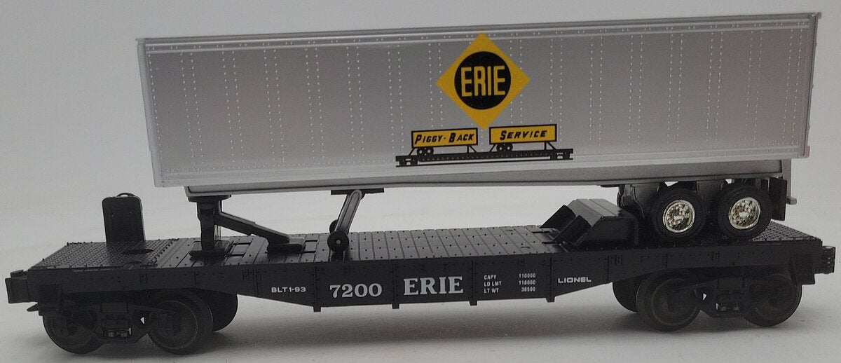 Lionel 6-19415 O Gauge Erie Flatcar #7200 w/ Trailer NIB