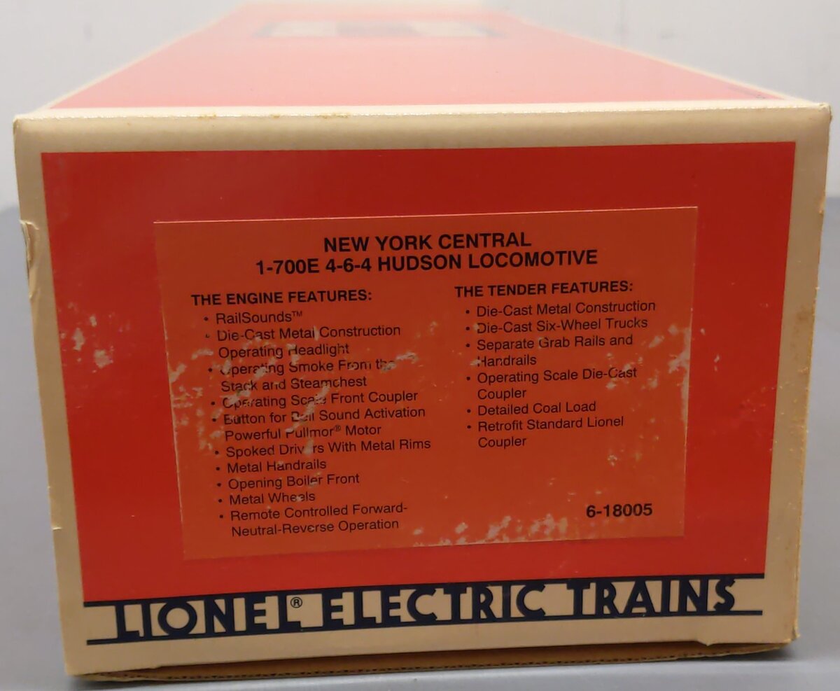 Lionel 6-18005 O NYC 4-6-4 700E Hudson Steam & Tender #5340 w/ Display Case EX/Box