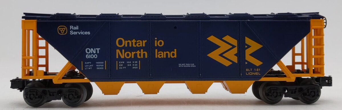 Lionel 6-6100 O Gauge Ontario Northland Covered Quad Hopper NIB
