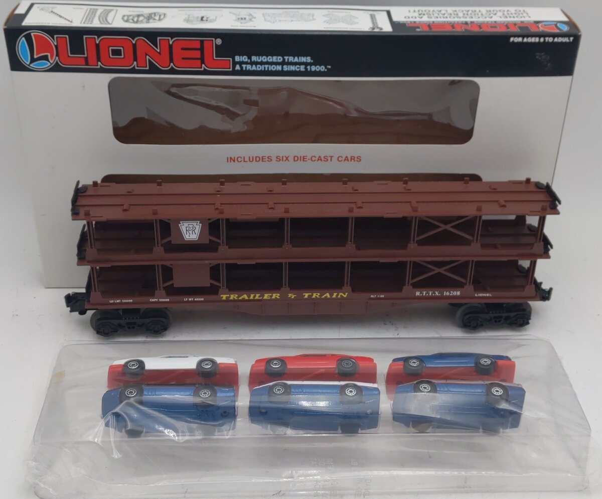 Lionel 6-16208 O Gauge Pennsylvania Railroad Auto Car with 6 Diecast Vehicles EX/Box