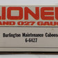 Lionel 6-6427 O Gauge Burlington Northern Maintenance Caboose LN/Box
