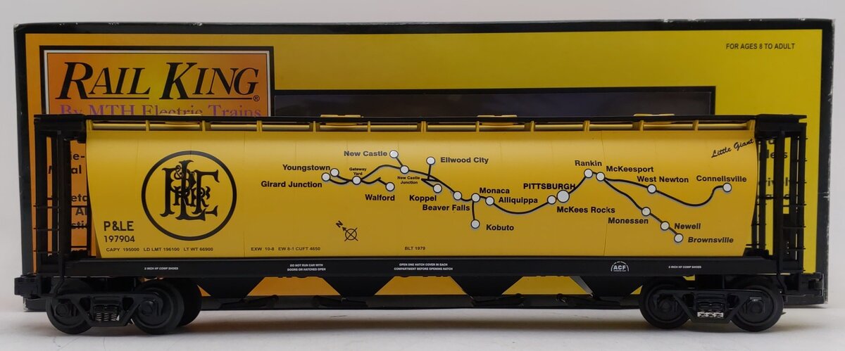 MTH 30-75164 O Gauge Pittsburgh & Lake Erie 4-Bay Cylindrical Hopper Car #197904 NIB