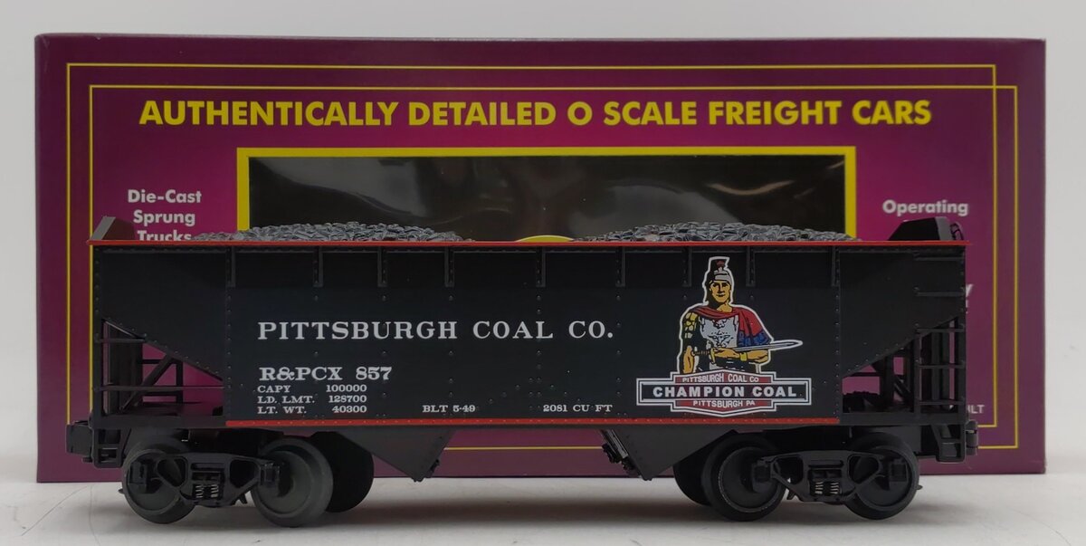MTH 20-97517 O Pittsburgh/Champion 2-Bay Offset Hopper Car w/Coal Load #857 LN/Box