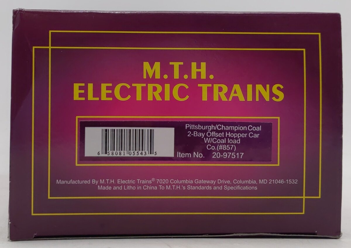 MTH 20-97517 O Pittsburgh/Champion 2-Bay Offset Hopper Car w/Coal Load #857 LN/Box