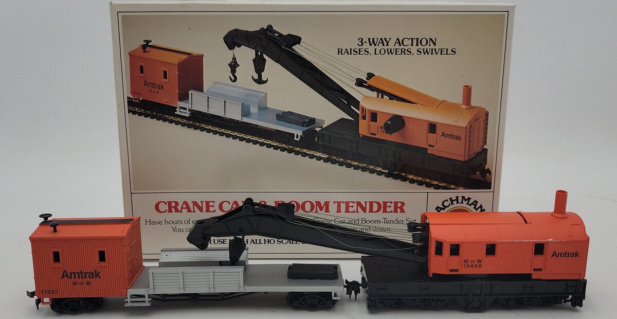 Bachmann 1438 HO Scale Amtrak Crane Car and Boom Tender Set EX/Box