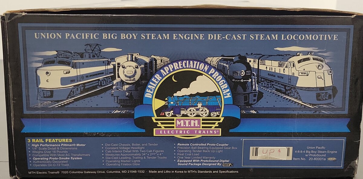 MTH 20-80001A O Union Pacific 4-8-8-4 Big Boy Steam Locomotive & Tender w/PS1 LN/Box