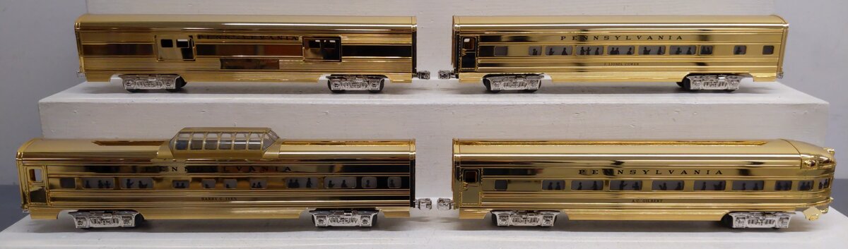 MTH 30-6707 O PRR 60' 18K Gold Plated Aluminum Passenger Car Set (Set of 4) EX/Box