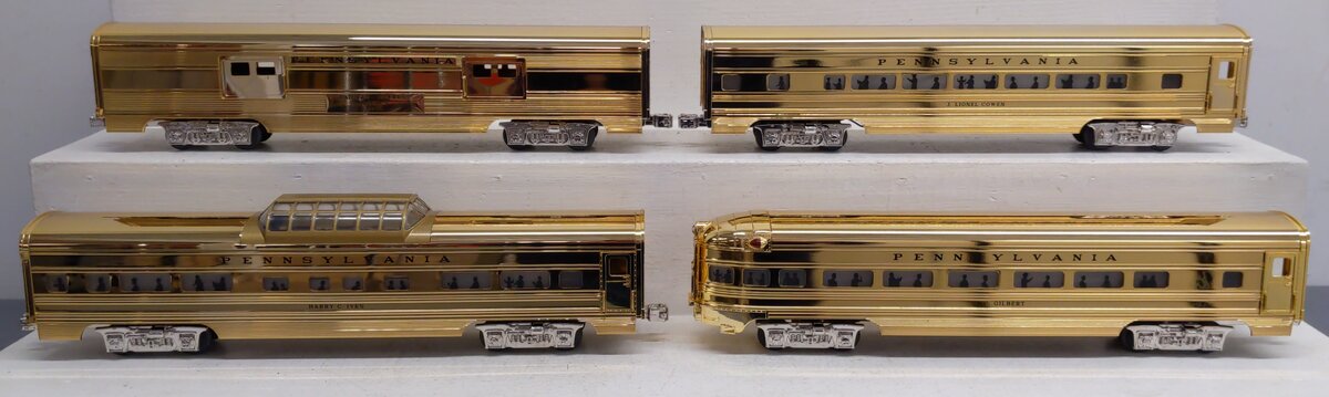 MTH 30-6707 O PRR 60' 18K Gold Plated Aluminum Passenger Car Set (Set of 4) EX/Box