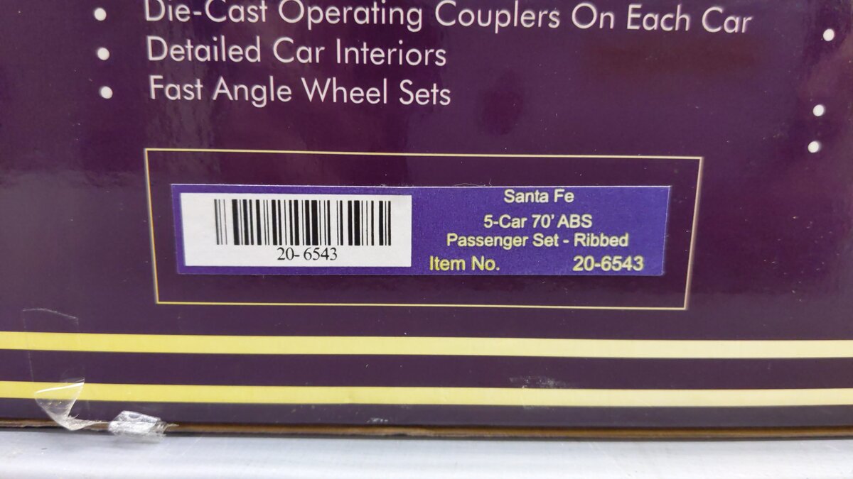 MTH 20-6543 O Santa Fe 70' Streamlined Passenger Car Set (Set of 5) EX/Box