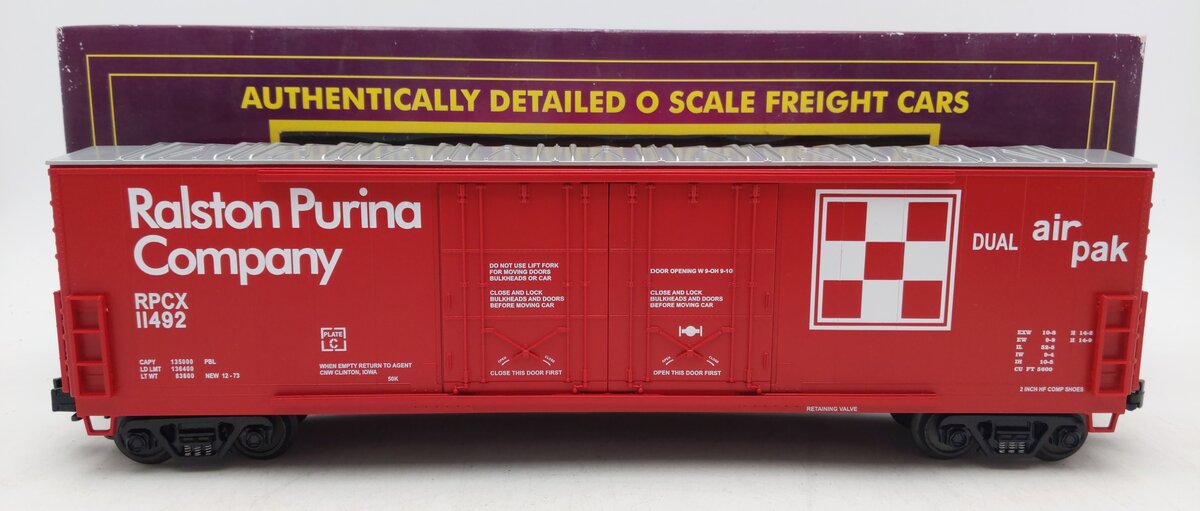 MTH 20-93025 O Gauge Ralston Purina 50' Double Door Plugged Boxcar #11492 EX/Box