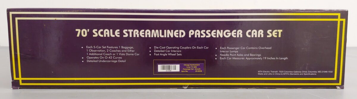 MTH 20-6536 O Gauge Chicago North Western 70' Streamlined Passenger Car Set EX/Box