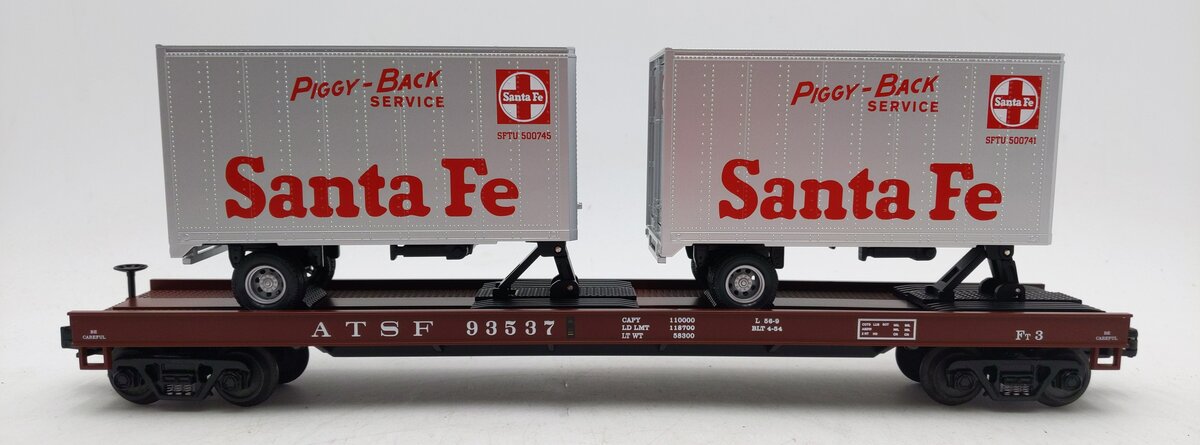 MTH 20-98111 Santa Fe Flatcar with 2 Santa Fe Trailers EX/Box