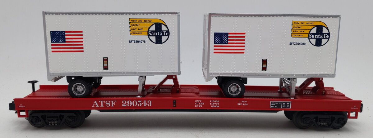 MTH 20-90013C AT&SF Flatcar w/Trailers EX/Box
