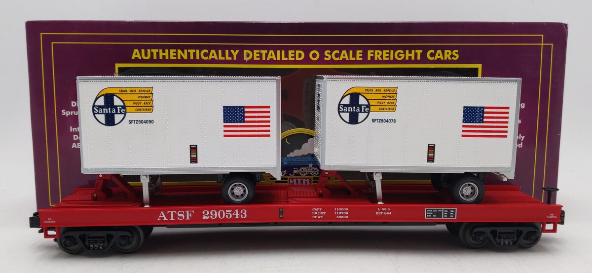 MTH 20-90013C AT&SF Flatcar w/Trailers EX/Box
