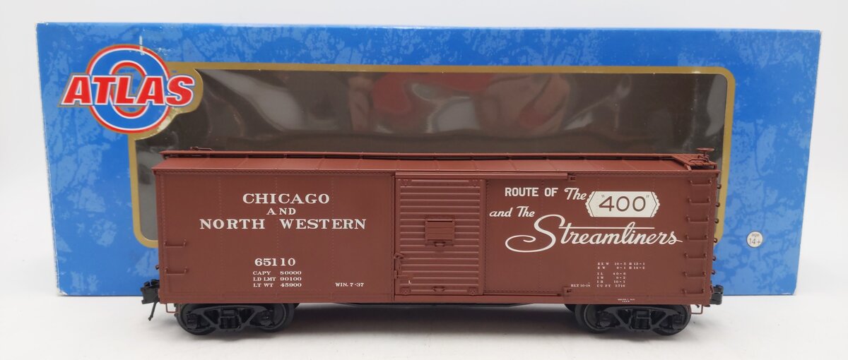 Atlas 6498-1 O Gauge C&NW 40' Steel Re-Built Boxcar #65110 (3-Rail) LN/Box