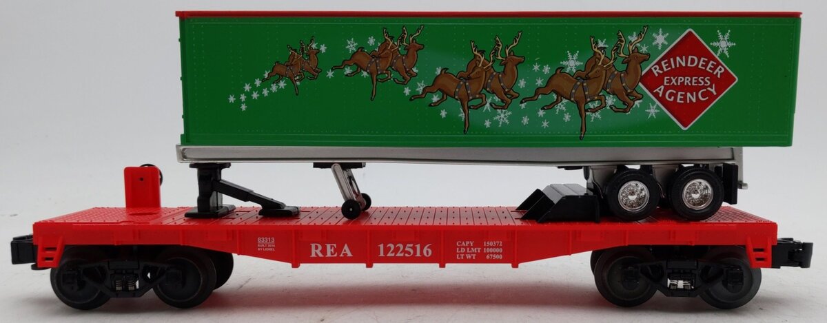 Lionel 6-83313 O Reindeer Express Agency Flatcar With Trailer