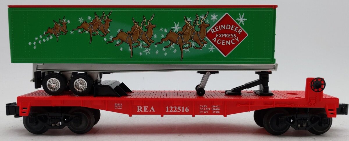 Lionel 6-83313 O Reindeer Express Agency Flatcar With Trailer