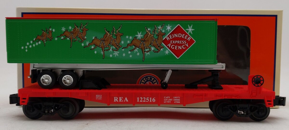 Lionel 6-83313 O Reindeer Express Agency Flatcar With Trailer