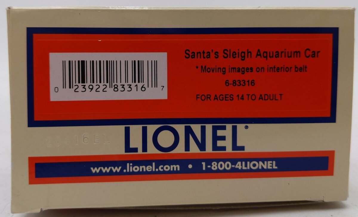 Lionel 6-83316 O Santa's Sleigh Aquarium Car VG/Box