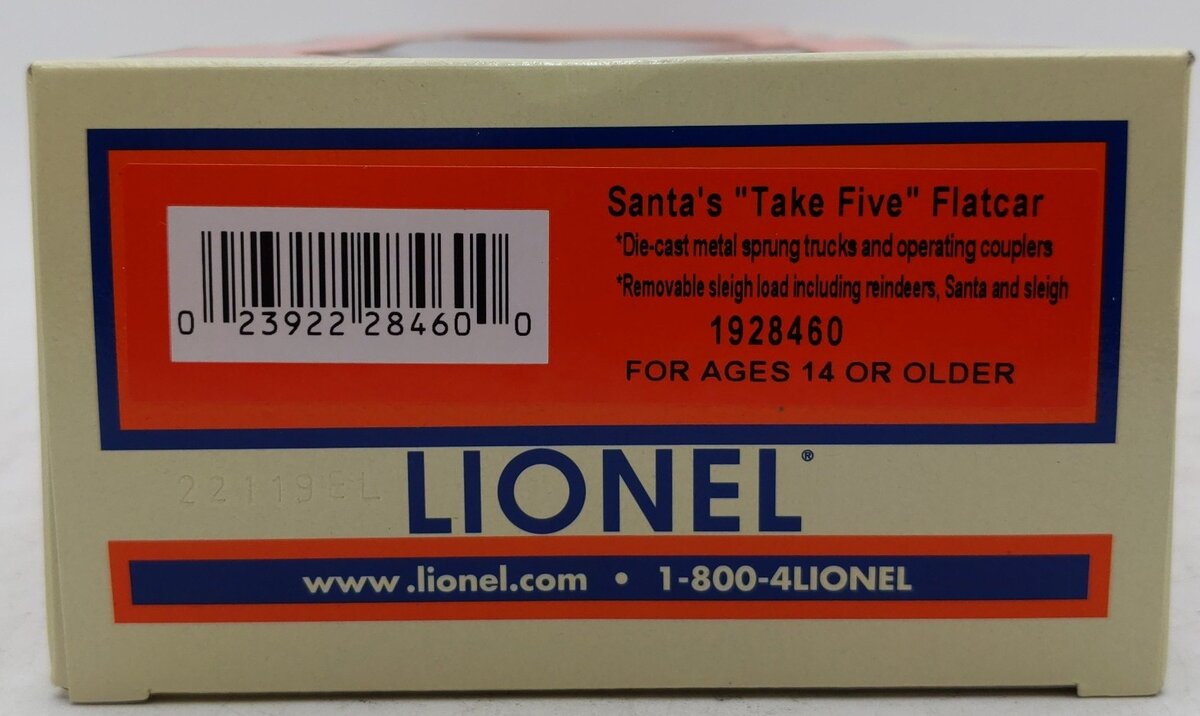 Lionel 1928460 O Santa's "Take Five" Mobile Deer Rest Shop Flat Car w/ Sleigh EX/Box