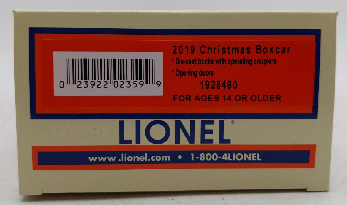 Lionel 1928490 O Gauge 2019 Christmas Boxcar EX/Box