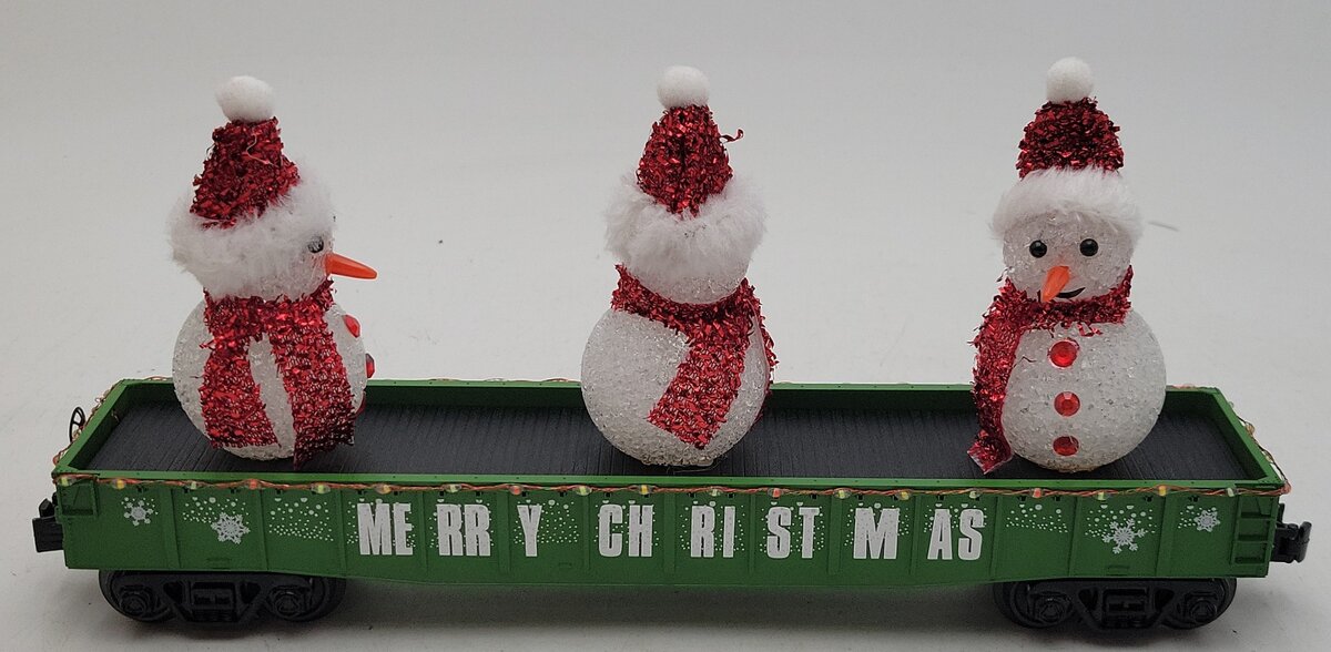 MTH 30-72211 O Christmas Green Gondola w/ LED Xmas Lights & Lighted Snowmen LN/Box