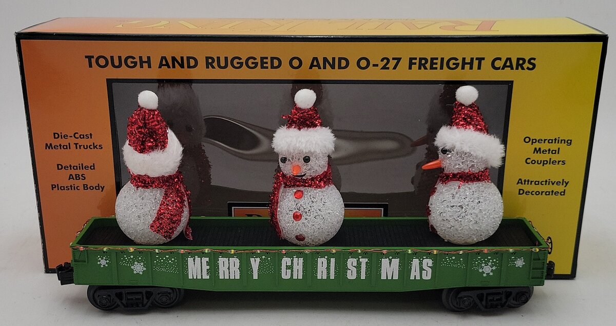 MTH 30-72211 O Christmas Green Gondola w/ LED Xmas Lights & Lighted Snowmen LN/Box