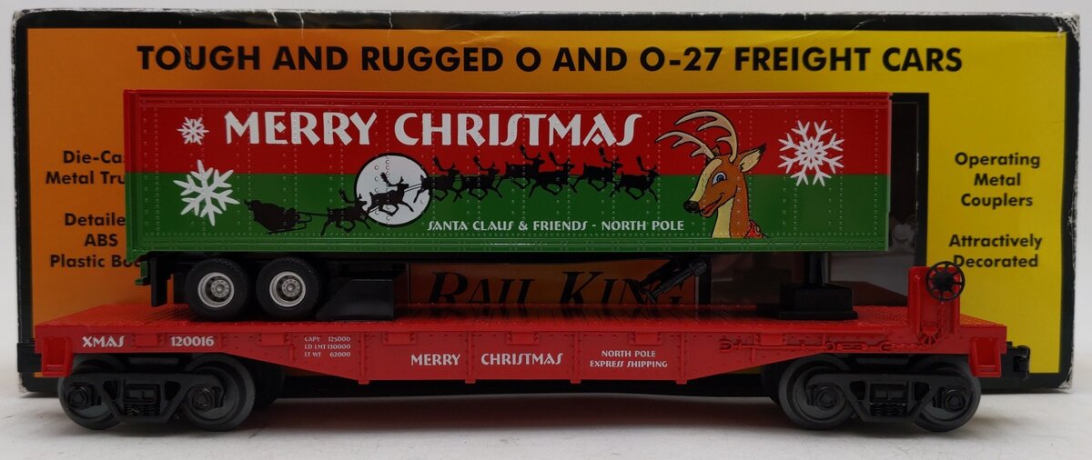 MTH 30-76654 O Christmas Flatcar with 40' Trailer EX/Box