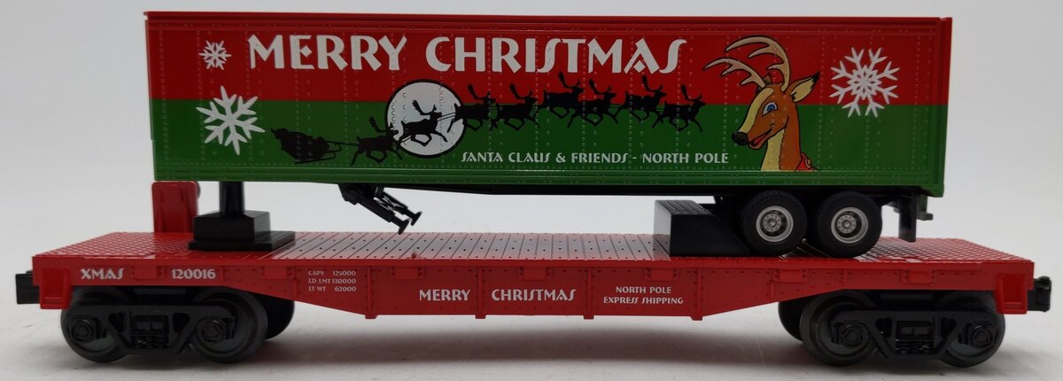 MTH 30-76654 O Christmas Flatcar with 40' Trailer EX/Box