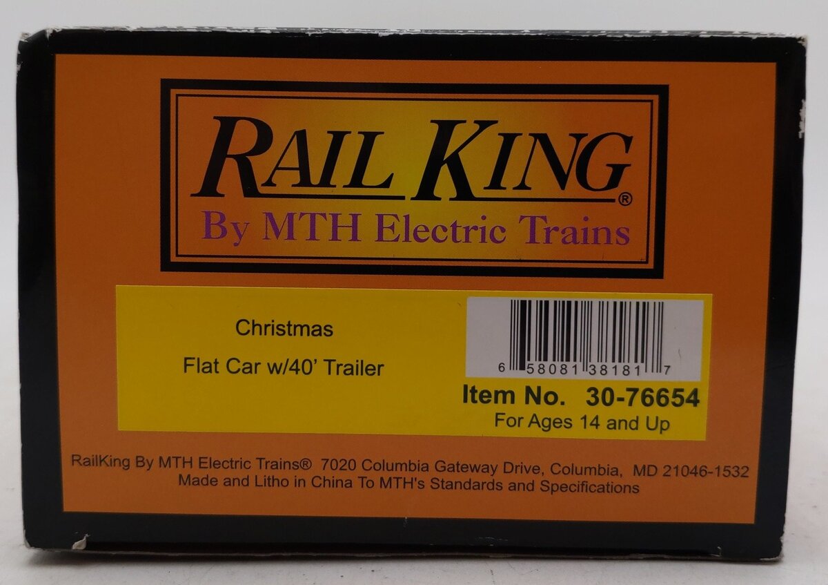 MTH 30-76654 O Christmas Flatcar with 40' Trailer EX/Box